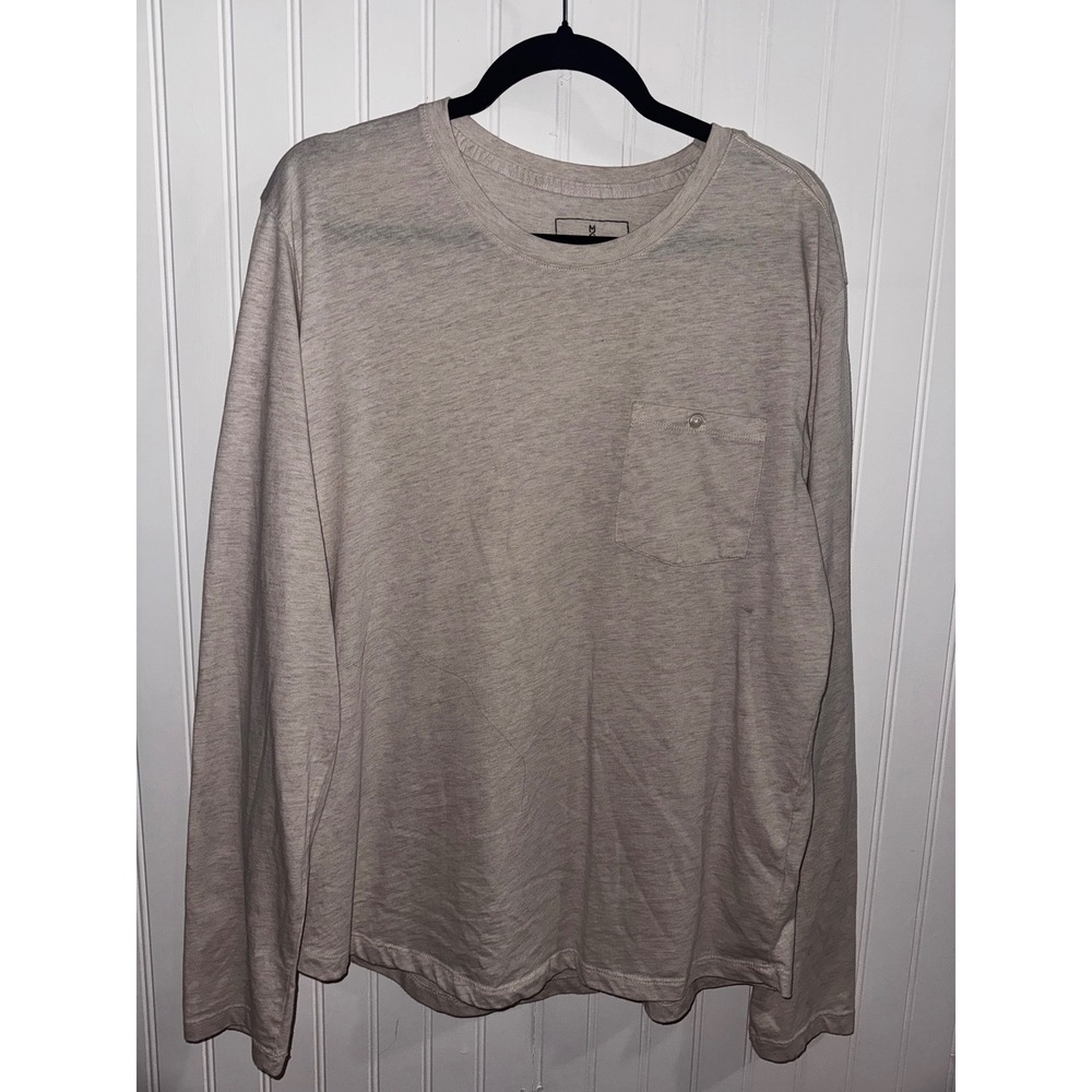 Mutual Weave Mens Long Sleeve Pocket T-Shirt Heather Beige Slub Knit Large L